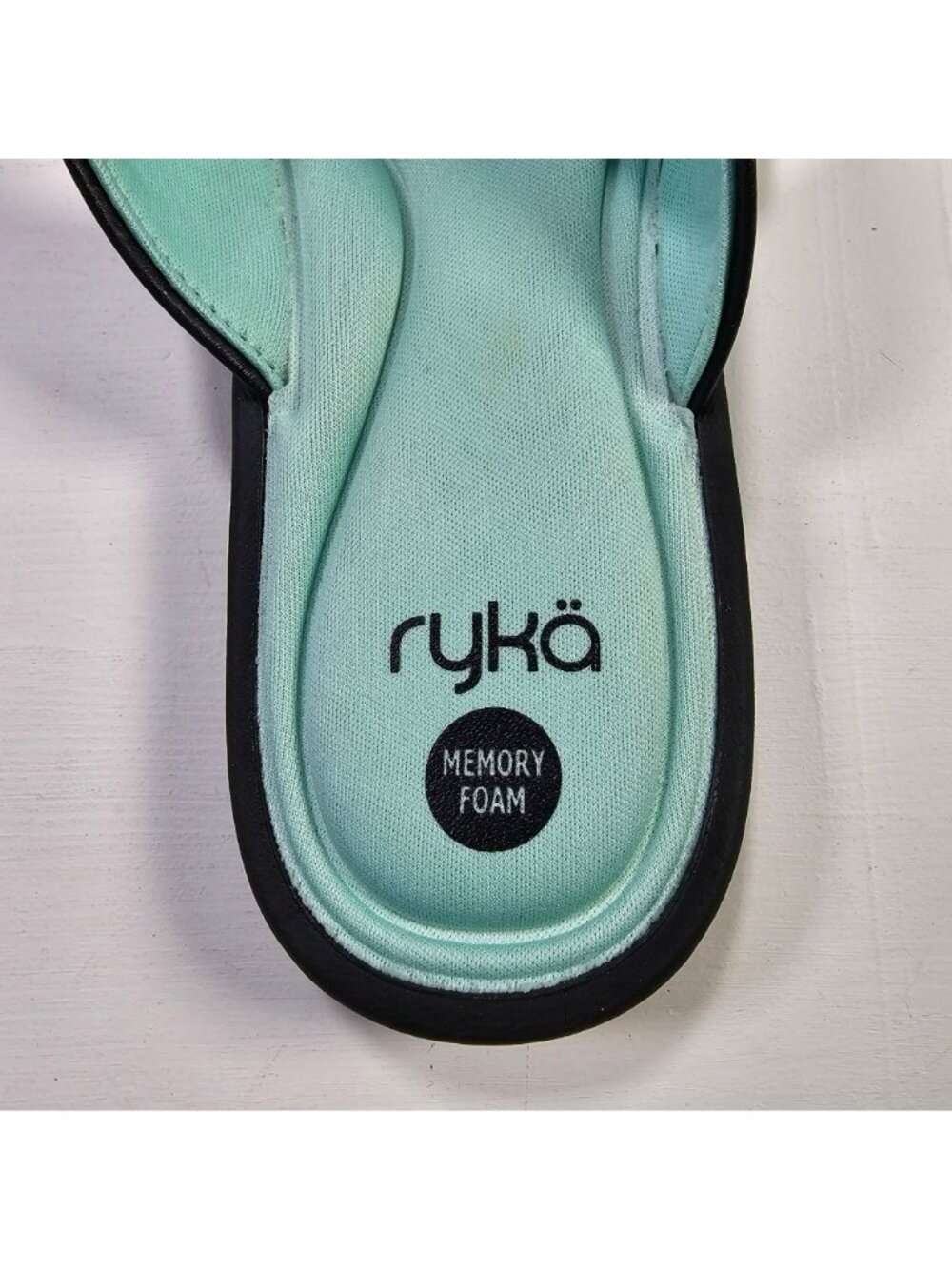 Ryka NWB Refresh Memory Foam Flip-Flop Sandals Women's Size 10M Black Mint Green - Picture 4 of 6